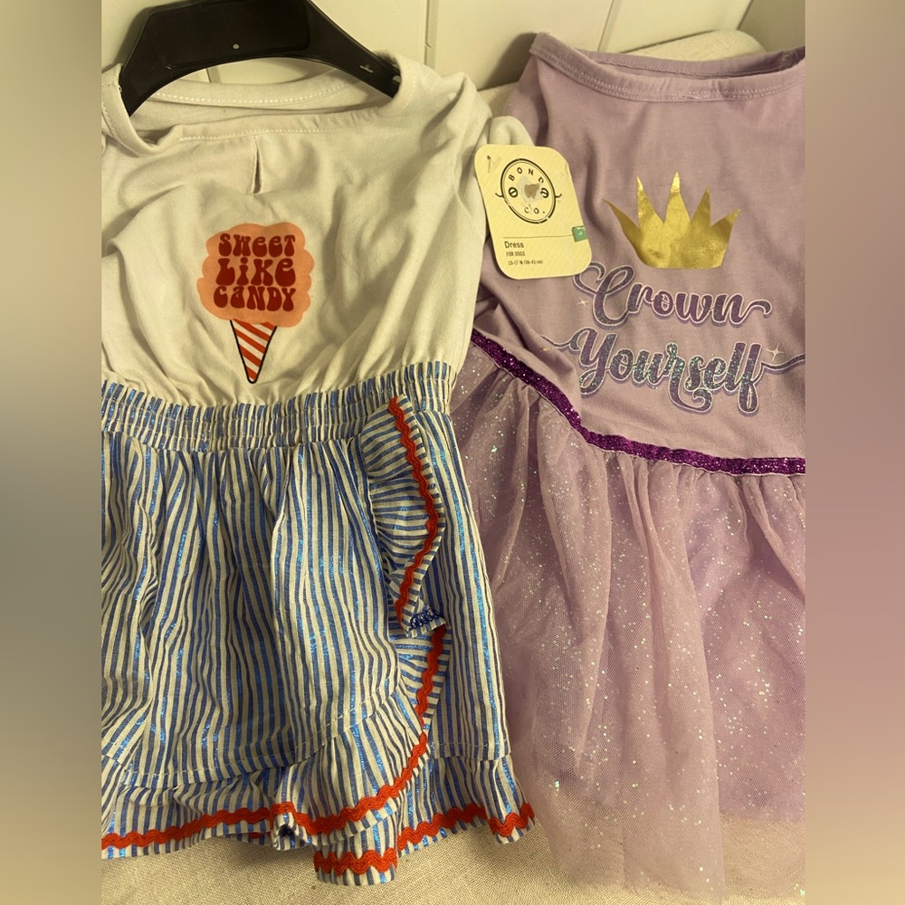 2 Dog clothes size L Dog Dress Large LOT purple sparkle Princess crown
costume
